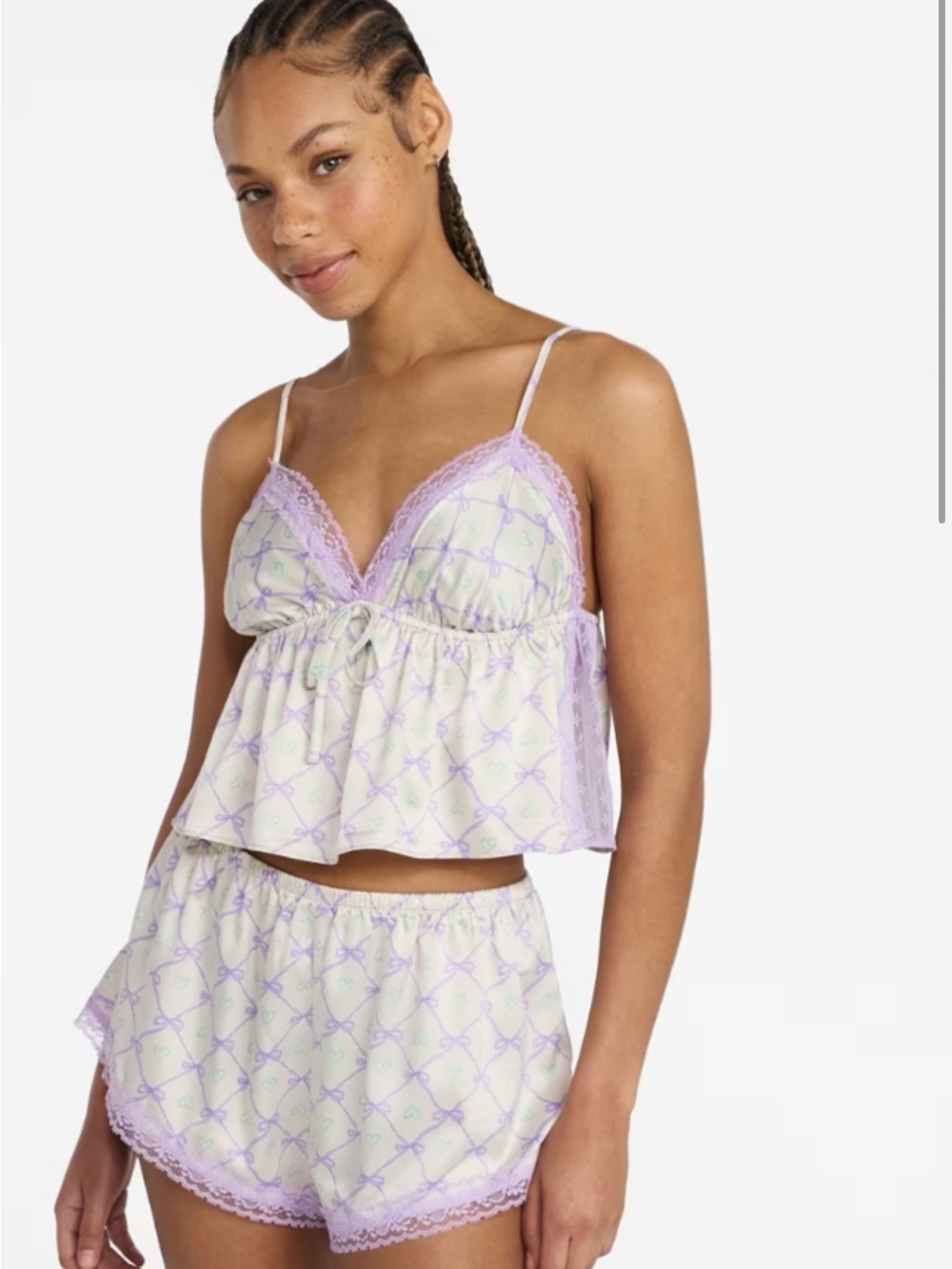 NWT No Boundaries ladies small 4-6 Satin coquette bows and hearts pajama set